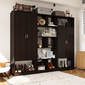 FUFU&GAGA Dark Armoires Multifunctional Wardrobe Storage Cabinet with Adjustable Shelves - 1 of 4