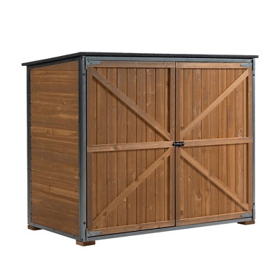 Outdoor Storage Cabinet Wood & Metal, Tall Tool Shed with Weatherproof, Double Lockable Doors, Removable 3 Shelves for Patio, Garden, Backyard, Lawn