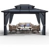 Double Roof  Outdoor Canopy with Netting and Shaded Curtains, Aluminum Frame Polycarbonate Hardtop Garden Tent for Patio, Backyard - 3 of 4