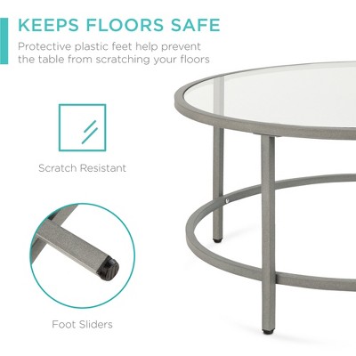 Elegant 39'' Round Tempered Glass Metal Coffee Table in Gray
