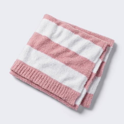 Pink and white striped baby blanket sale