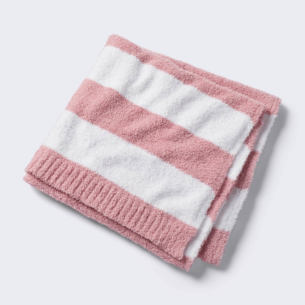 Photos - Duvet Chenille Stripe Baby Blanket - Dark Pink and White Stripe - Cloud Island™