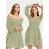 EXLURA Women's 2025 Summer Long Sleeve Party Swiss Dot Dress Smocked Ruffle Cocktail Mini Dresses - 3 of 4