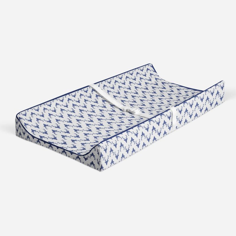 Bacati - Noah Navy Buck Quilted Muslin Changing Pad Cover, 2 of 10