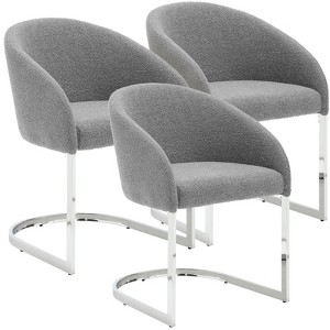 Bekrvio Boucle Dining Chairs with Barrel Back - Mid Century Modern Accent Arm Chairs with Chrome U-Shaped Base -Kitchen/Living Room - 1 of 4