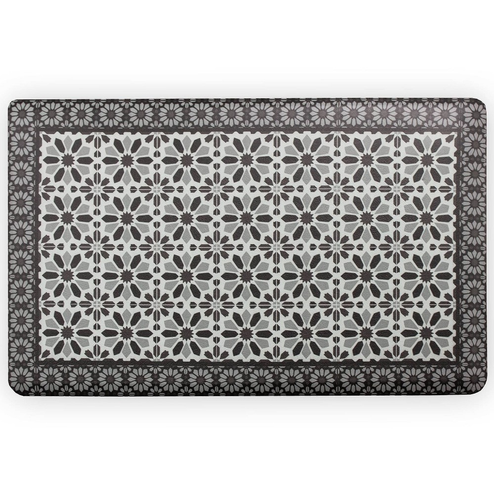 FloorPops 1'8"x2'8" Lannister Anti-Fatigue Comfort Long Floor Mat Black: Geometric Skid-Resistant Indoor Mat