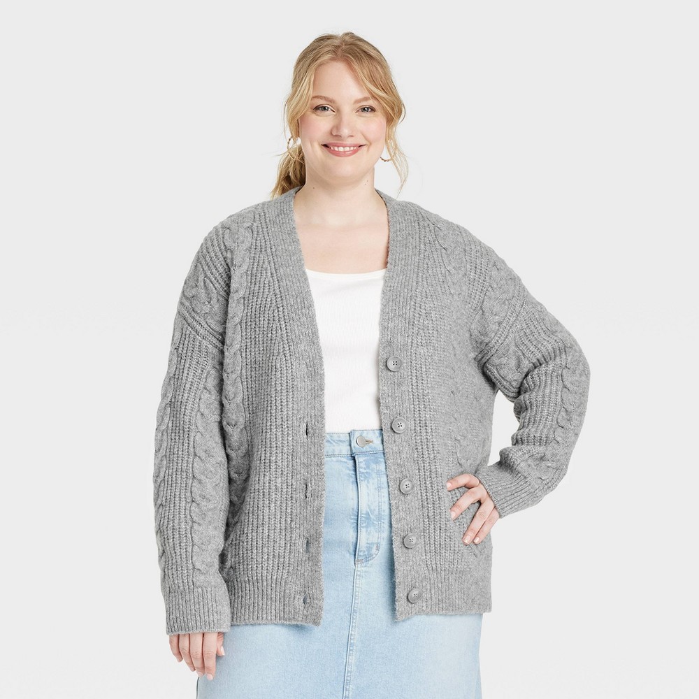 Women's Cozy Knit Cable Stitch Cardigan - Universal Thread Gray XXL