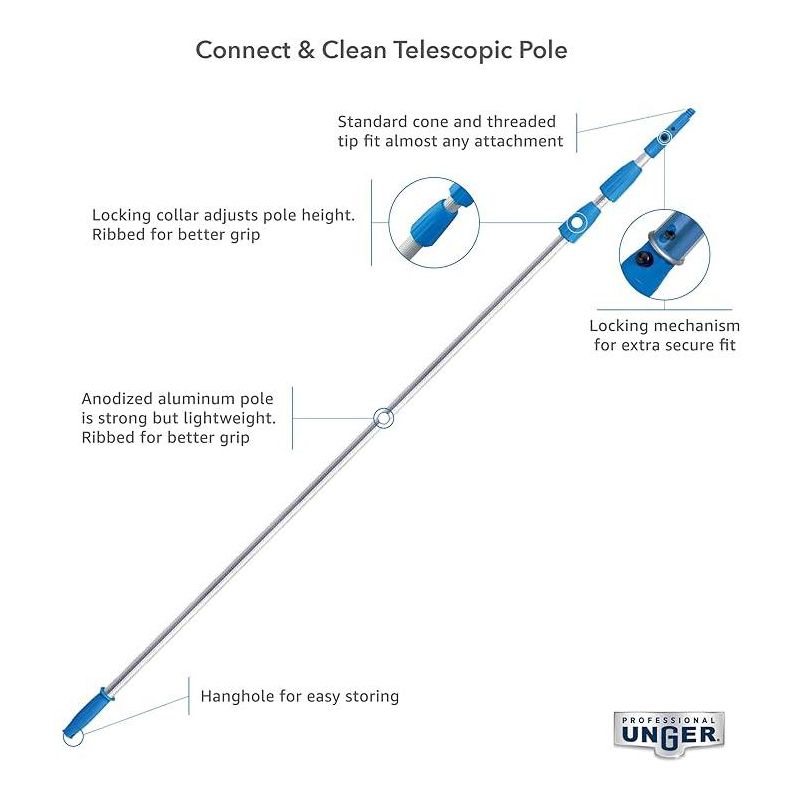 Unger Connect & Clean Telescoping 4-8 ft. L X 1 in. D Aluminum Extension Pole Silver/Blue, 1 of 6
