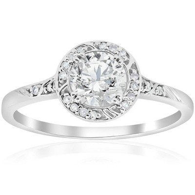 Pompeii3 1ct Vintage Halo Diamond Sculptural Engagement Ring 14K White Gold