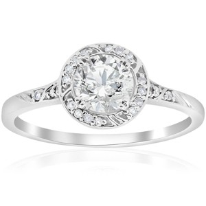 Pompeii3 1ct Vintage Halo Diamond Sculptural Engagement Ring 14K White Gold - 1 of 4