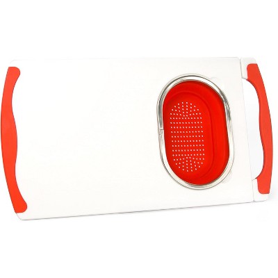 Over the Sink Cutting Board Non-Slip & Collapsible Colander-Silicone Pasta Strainer, Chop Fruit & Vegetables- Entertaining & Cooking
