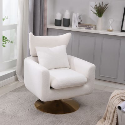 Okak 360 Degree Swivel Accent Chair, Classic Mid-Century Accent Chair with Gold Metal Basefor Living Room