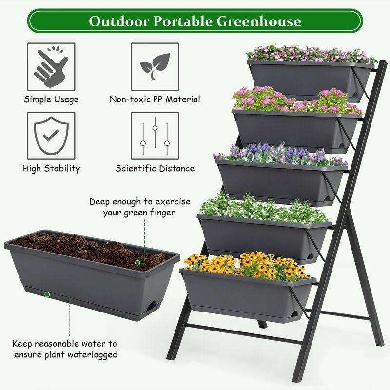 Costway 4 ft Vertical Raised Garden Bed 5-Tier Planter Box for Patio Balcony Flower Herb, 3 of 11