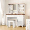 Farmhouse Vanity Desk with Mirror, LED Lights and Charging Station, Makeup Table With 2 Drawers and Cushioned Stool for Bedroom Dressing Room - 2 of 4