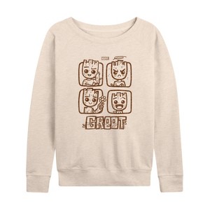 Women's - Marvel - Guardians of the Galaxy Groot Grid Lightweight French Terry Wide Neck Long Sleeve Shirt - 1 of 4