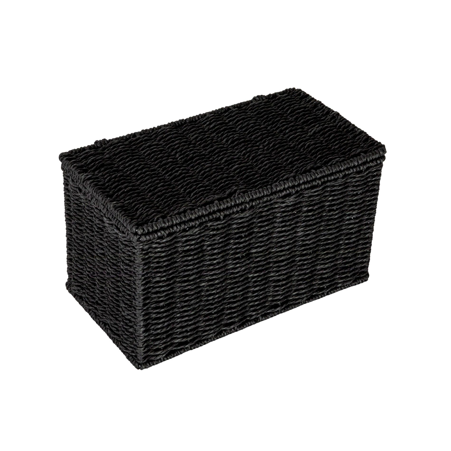 Small Handwoven Paper Rope Wicker Basket with Lid, Black