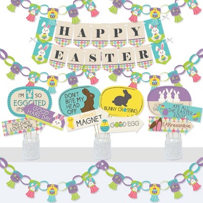 Big Dot of Happiness Hippity Hoppity - Banner and Photo Booth Decorations - Easter Bunny Party Supplies Kit - Doterrific Bundle