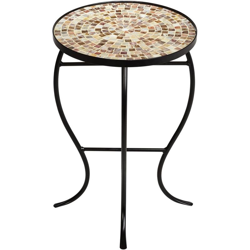 Teal Island Designs Modern Black Round Outdoor Accent Side Tables 14" Wide Set of 2 Natural Mosaic Tabletop for Front Porch Patio Home House, 5 of 8
