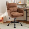 Gulches Brown PU Leather Height Adjustable Ergonomic Metal Frame Office Vanity Bedroom Chair Set of 1 - 2 of 4