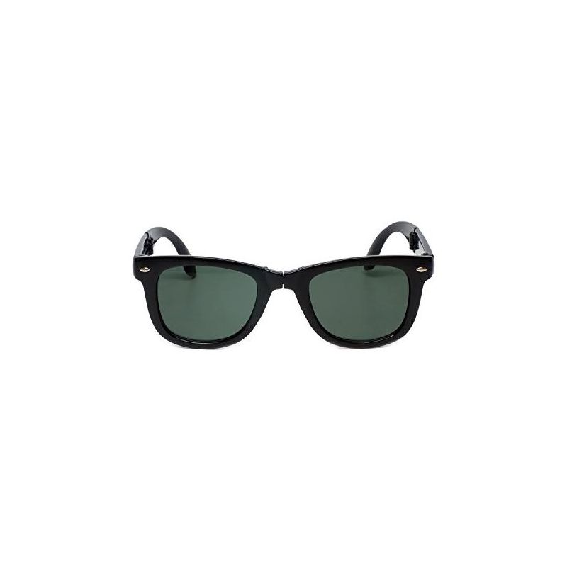 Calabria Classic Folding Wayfarer Sunglasses with 100% UVA/UVB Protection (Black Frame & Green Lens), 2 of 6