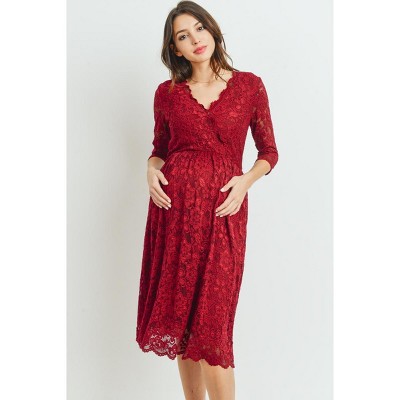 Hello MIZ Womens Floral Lace Surplice Maternity Dress