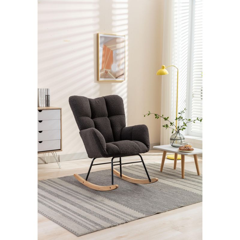Epping Nursery Rocking Chair,Teddy Swivel Accent Chair,Upholstered Glider Rocker Rocking Accent Chair,Wingback Rocking Chairs-Maison Boucle, 3 of 11
