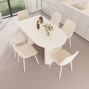 NicBex 63" Dining Table Set for 6 Cream Style Dining Table Round Wave Table Legs with 6 Chairs, Buy 6 Chairs and Get 2 Free - 1 of 4