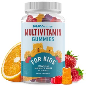 Multivitamin Gummies for Kids, All Natural, Vitamins A, B, C, D & Zinc for Immunity, Growth & Development, MAV Nutrition, 60ct - 1 of 4