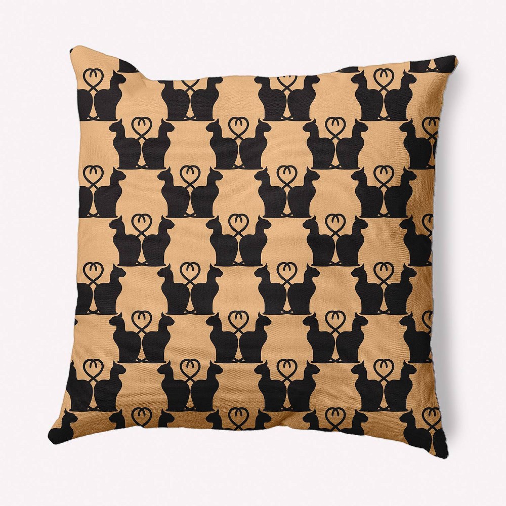 16"x16" Cat Clowder Print Square Throw Pillow Pale Gold - e by design: Indoor Decorative Cushion, Twill Fabric, Down Alternative Fill