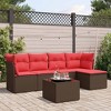 vidaXL 6 Piece Patio Sofa Set with Cushions Brown Poly Rattan - Brown and Red With Table - 2 of 4