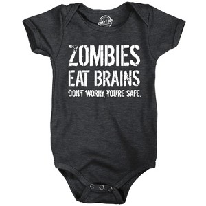 Zombies Eat Brains Dont Worry Youre Safe Baby Bodysuit Funny Sarcastic Halloween Graphic Novelty Jumper For Infants - Crazy Dog Baby Bodysuit For - 1 of 4