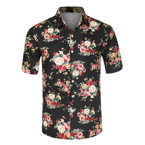 Lars Amadeus Men's Summer Floral Print Short Sleeve Button Down Beach Hawaiian Casual Shirt - 1 of 4