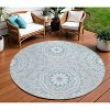 Denim Blue And Ivory Floral Medallion Washable Indoor Outdoor Area Rug - 2 of 4