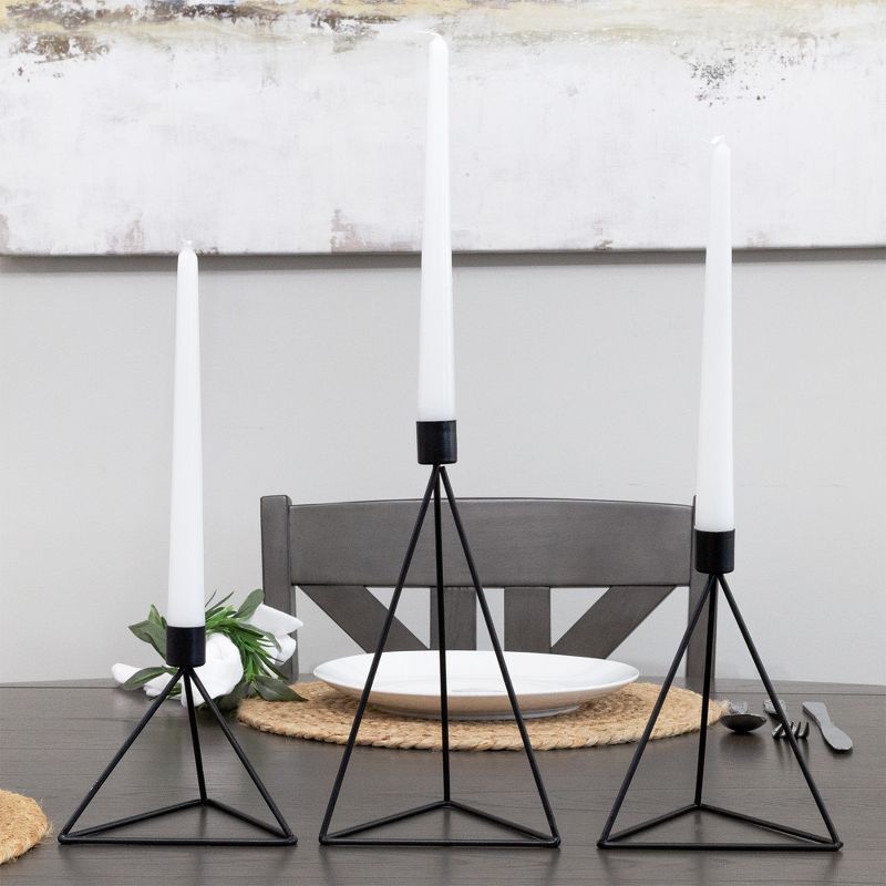 AuldHome Design Black Geometric Candlestick Holders, 3pc Set; Metal Triangle Candle Holder Stands, 2 of 7