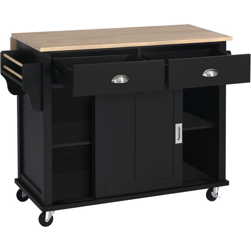 Drop-Leaf Countertop Kitchen Island, Kitchen Cart with Concealed Sliding Barn Door, Adjustable Shelf, 4 Wheels and 2 Drawers-ModernLuxe, 4 of 14