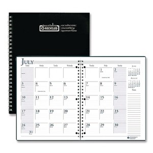 Recycled Three-Hole Punched Wirebound Academic Monthly Planner, 11 x 8.5, Black Cover, 14-Month: July 2025 to Aug 2026 - 1 of 4