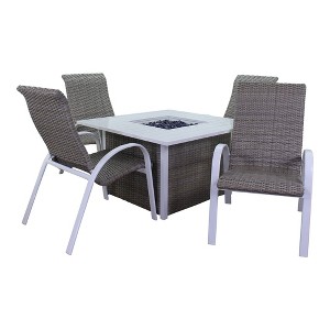 Courtyard Casual Santa Fe 5 pc Square Fire Pit Set with Wicker Chairs  Includes One Square Fire Pit and Four Wicker Chairs - 1 of 1