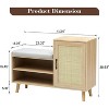 Acekool Rattan Shoe Bench with Storage Drawer and Linen Cushion, Wooden Entryway and Bedroom Bench, Natural Oak Finish - 2 of 4