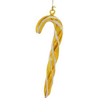 Italian Ornaments Twisted Translucent Candy Cane With Glittered Edging  -  One Ornament 6.0 Inches -  Italian Mouth Blown Sweets  -   -  Glass  -  Multicolored
