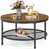 Yaheetech Round Coffee Table with Iron Mesh Storage Shelf for Living Room, Rustic Brown - 2 of 4