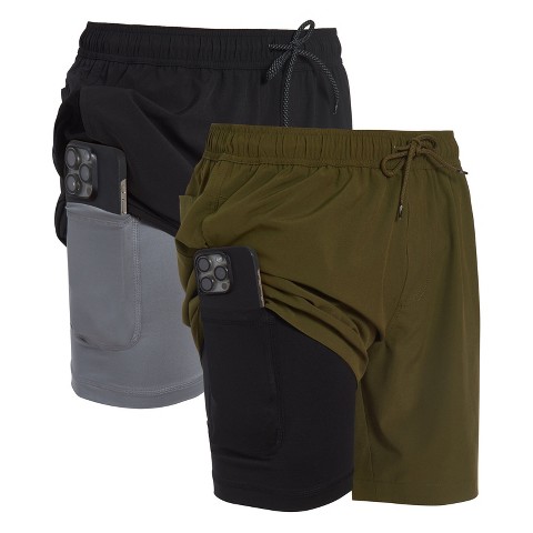 Dreamwave Men's 2-Pack Anti Chafing Bathing Suits with Drawstring and Elastic Waist UPF 50+ Black Olive Green Medium