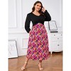 Coolmee Women's Casual Plus Size Maxi Dresses V Neck Puff Long Sleeve Sleeve Floral A-Line Swing Dress - 3 of 4
