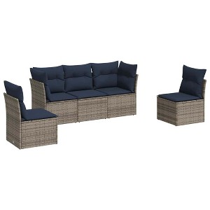 vidaXL 5 Piece Patio Sofa Set with Cushions Gray Poly Rattan - 1 of 4