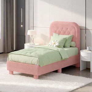 Karl Home Boucle Upholstered Platform Soft Bed, Cloud Bed Frame with Rounded Corners Headboard - 1 of 4