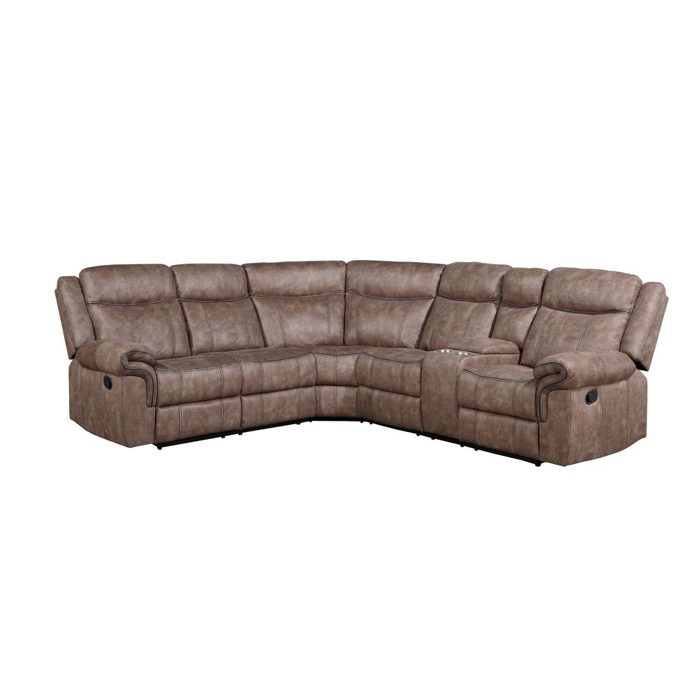 Photos - Sofa Acme Furniture 131" Dollum Two Tone Sectional  Chocolate Velvet: L Shaped, Reclining, with Accent Pillow