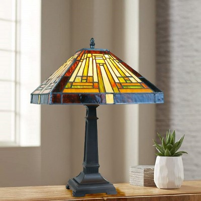 Innes Mission Tiffany-Style Blackish Bronze Table Lamp with Stained Glass Shade