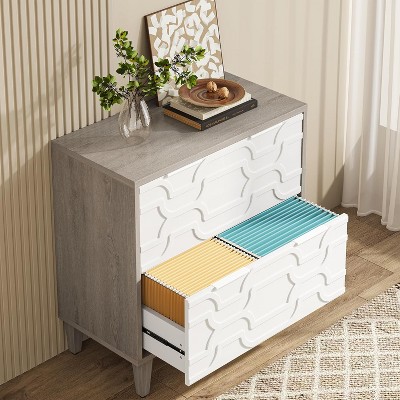 Gray and White 2-Drawer Legal Size Wood File Cabinet
