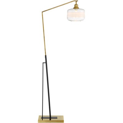 Possini Euro Design Modern Arc Floor Lamp Antique Brass and Black Powder Coated Clear Glass Bowl Shade for Reading Bedroom Office