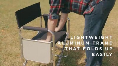 Black Aluminum Camping Chair with Side Table and Storage