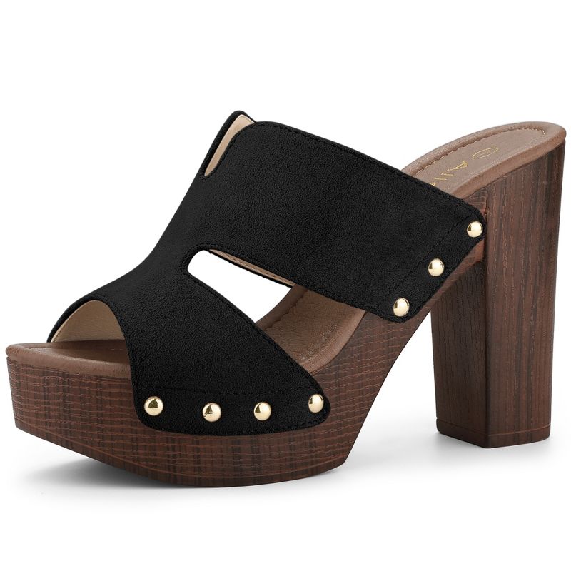 Allegra K Women's Faux Suede Peep Toe Platform Block Heel Slides Sandals, 1 of 8